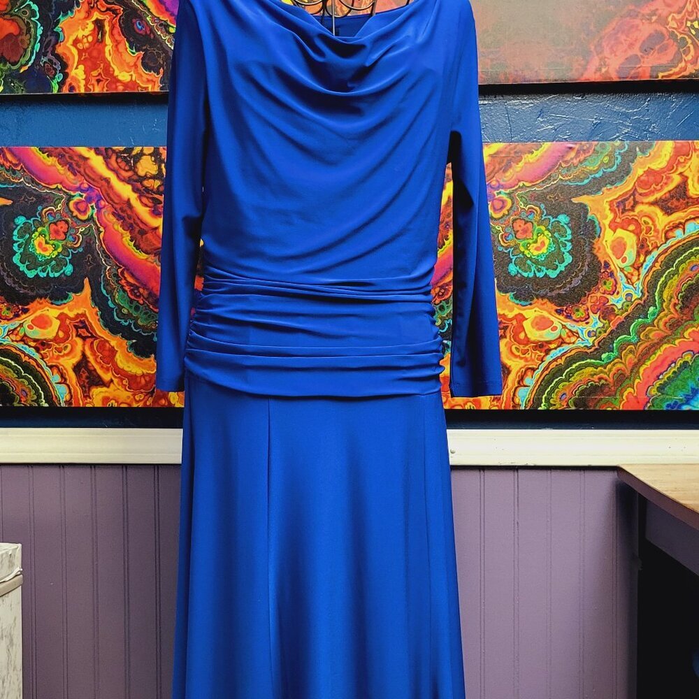 Chaps ~ Sz M ~ Royal Blue ~ Formal ~ Mid Calf Dress ~ NWOT